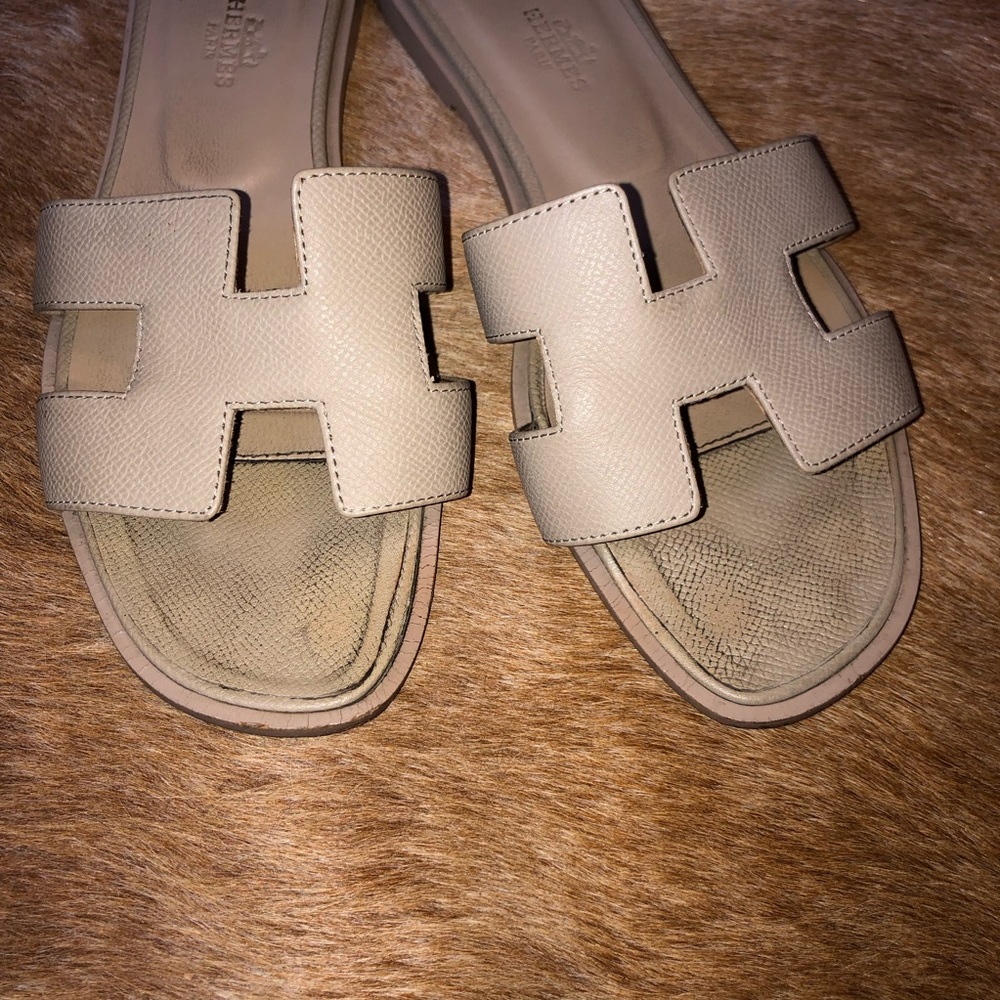 Hermes epsom leather Women's Ivory Oran Slide Sandals size 38 - Picture 3 of 7